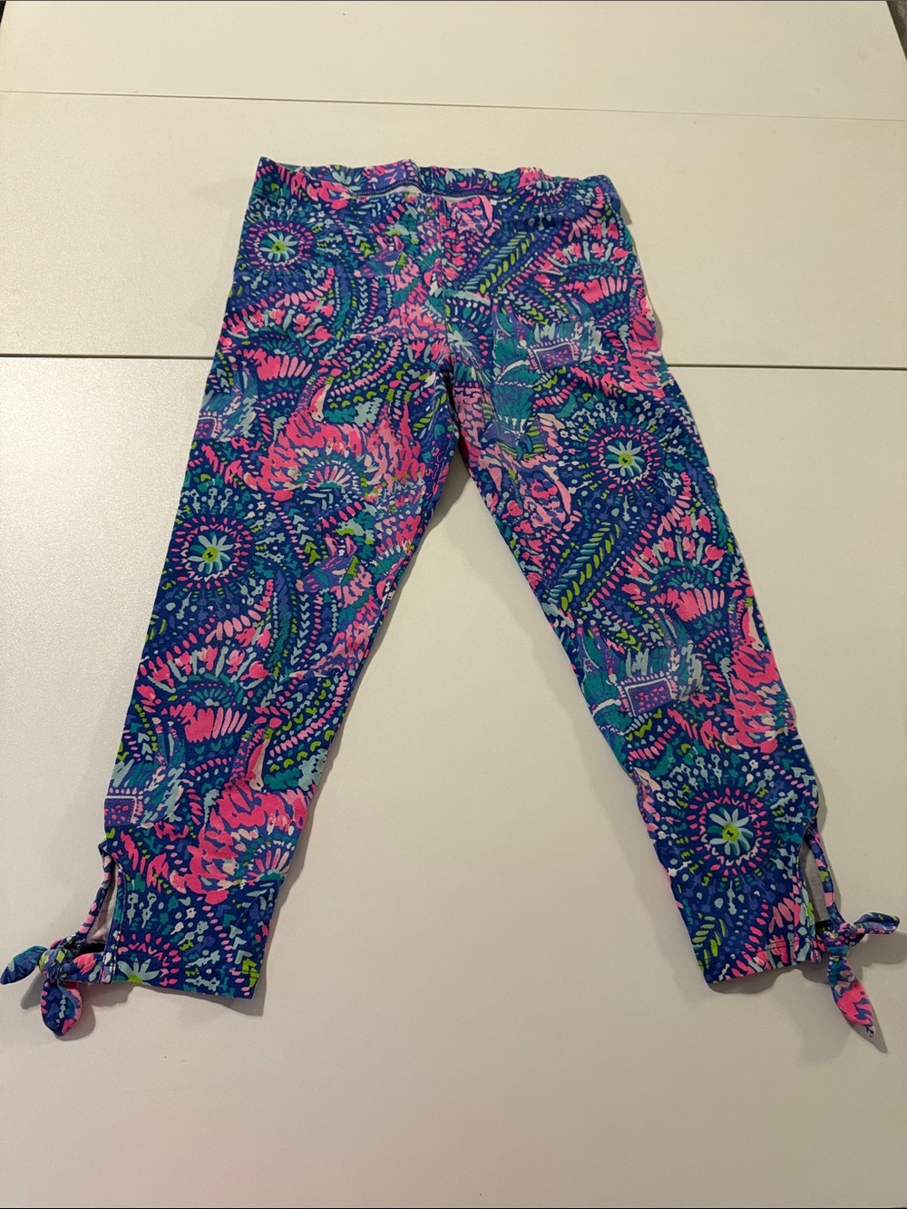 Lilly Pulitzer - Girls' Navy & Pink Printed Tie-Hem Leggings